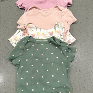 Cloud Island Baby Bodysuit Set in Green and Pink Floral